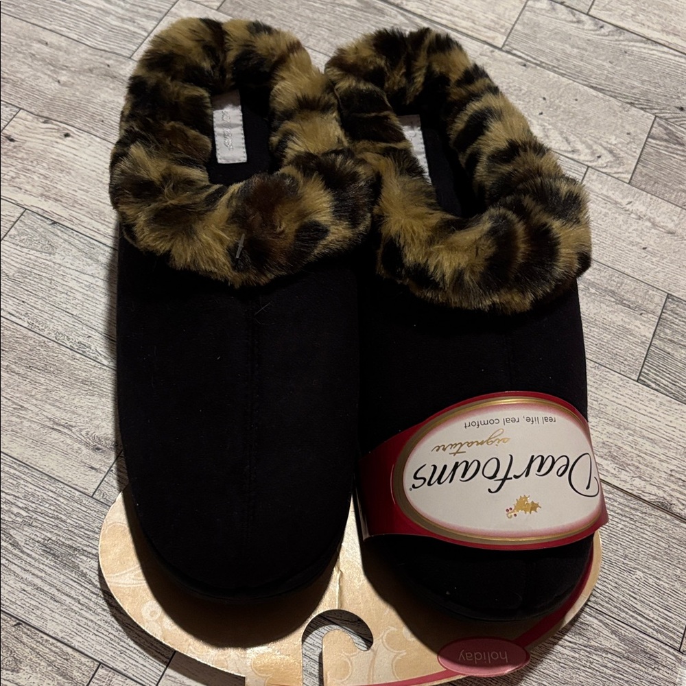 Dearfoams Slippers Faux Fur cheetah animal print women’s Womens size 9 NEW - Picture 2 of 4